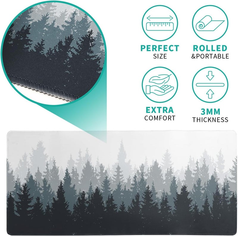 Brecoy Desk Mat,Large Mouse Pad 31.5x11.8 Inch XL Extended Gaming Mouse Pad Mat with Non-Slip Base Stitched Edges Mousepad for Computer,Office,Keyboard and Laptop - Fog Misty Forest - Image 5